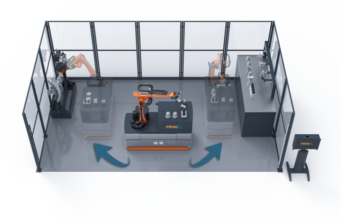 The loading and removal of tools and workpieces using a mobile robot will be demonstrated live.